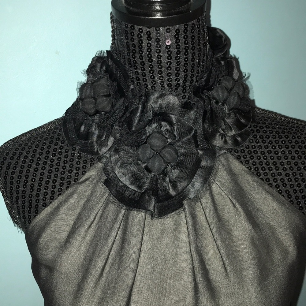 BCBG Max Azria black ivory floral neck halter